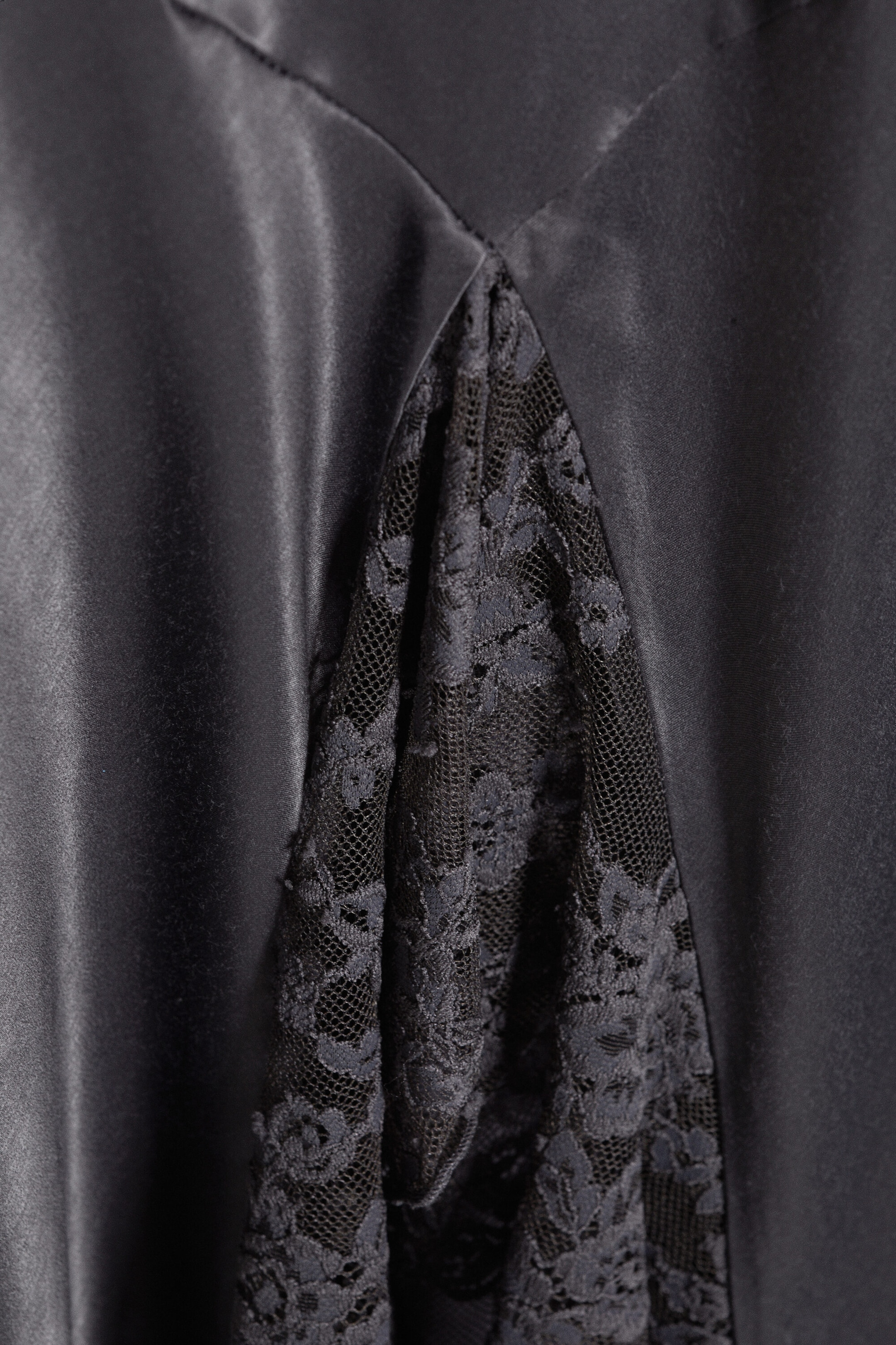 Dark Grey - Lace-Insert Satin Maxi Dress - 5