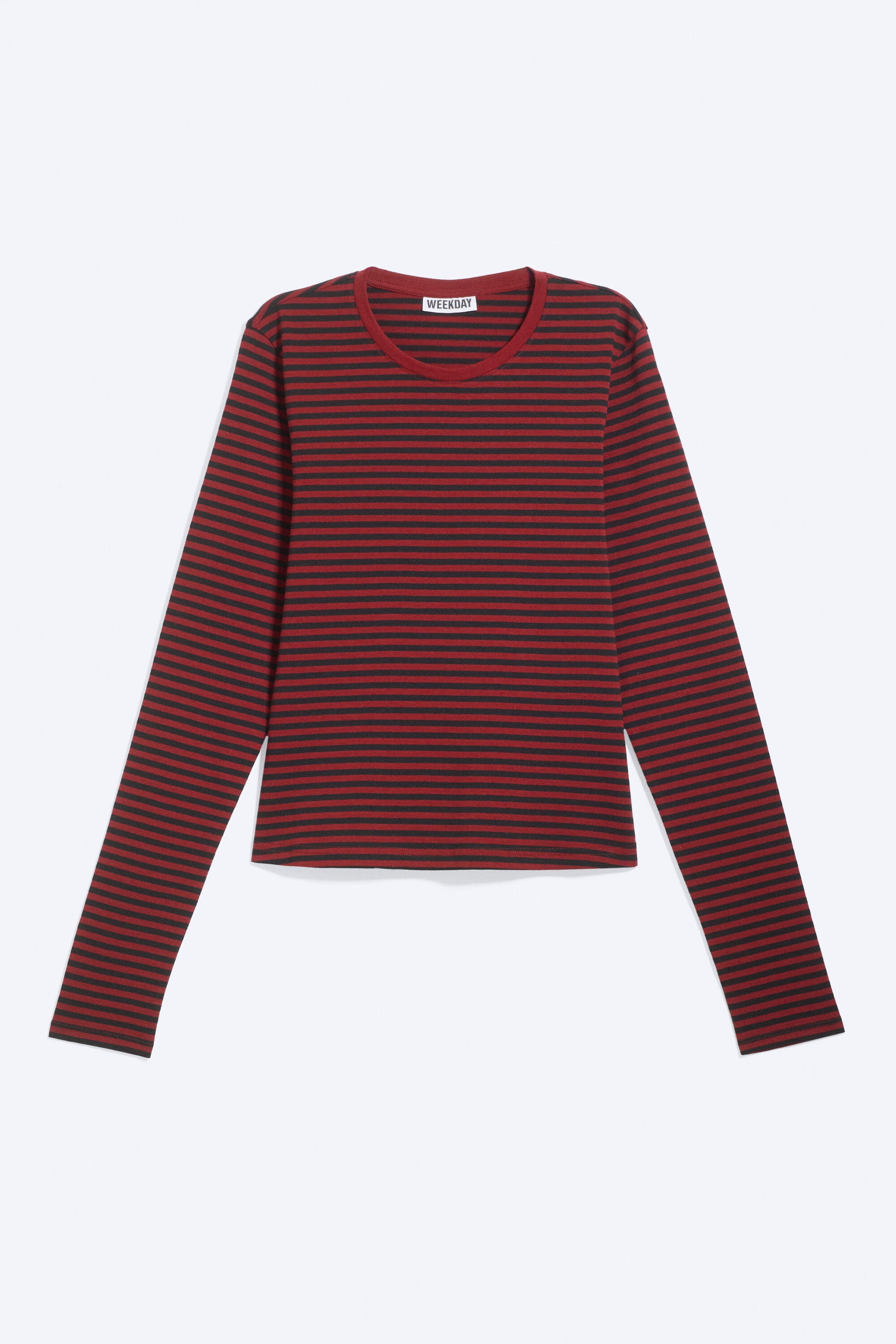 Striped Dark Red - Slim Long-Sleeved Cotton Top - 4
