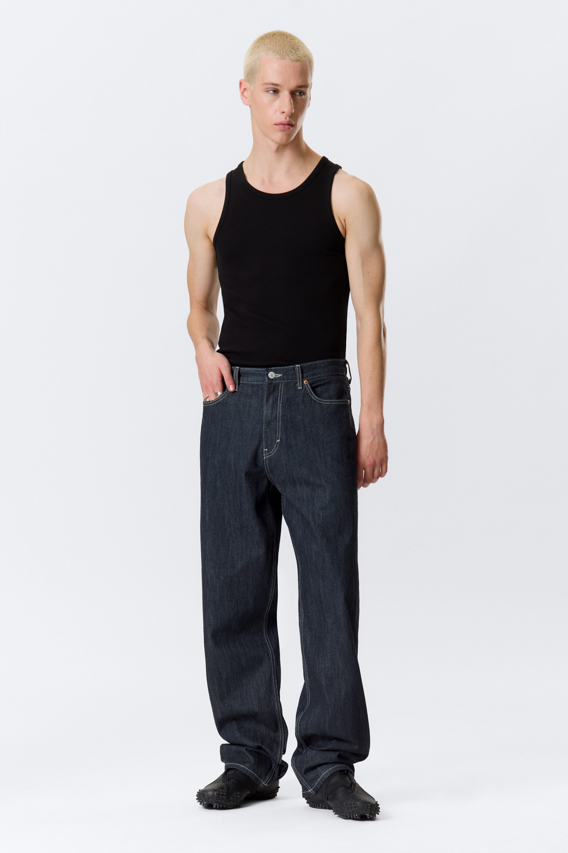 Blue Rinse - Dark Blue - Galaxy Mid Rise Loose Straight Jeans - 1