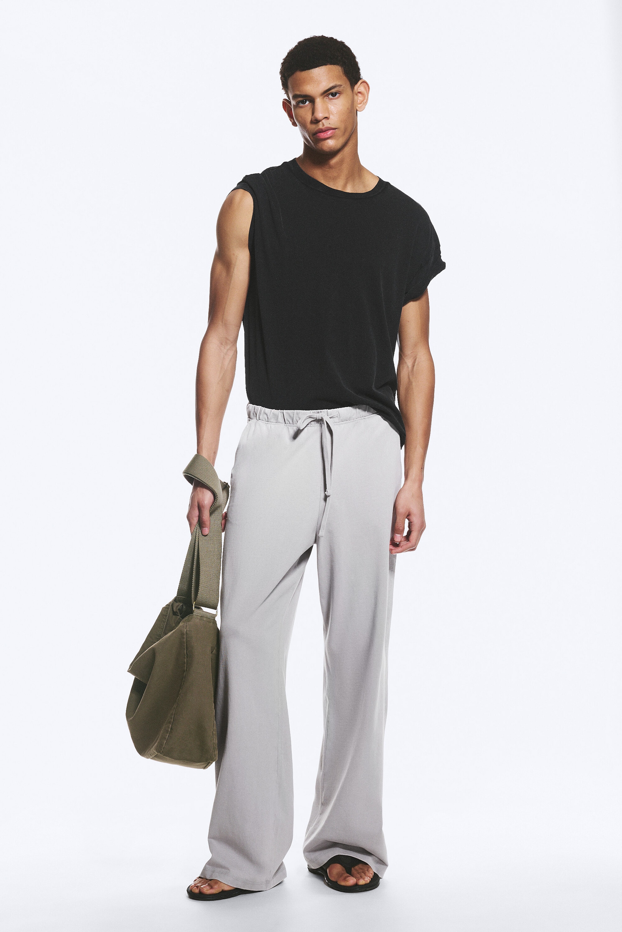 Helles Staubgrau - Weite Pyjamahose aus Baumwolle - 0