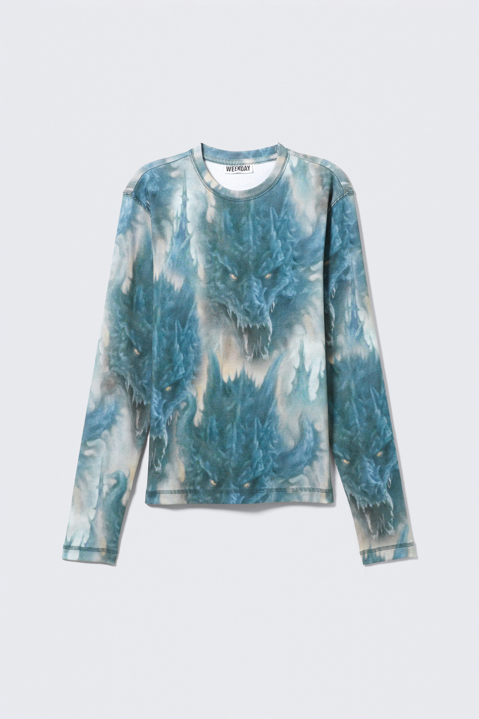 Grå & Blå Drakmönstrad - Ribbad långärmad T-shirt - 3