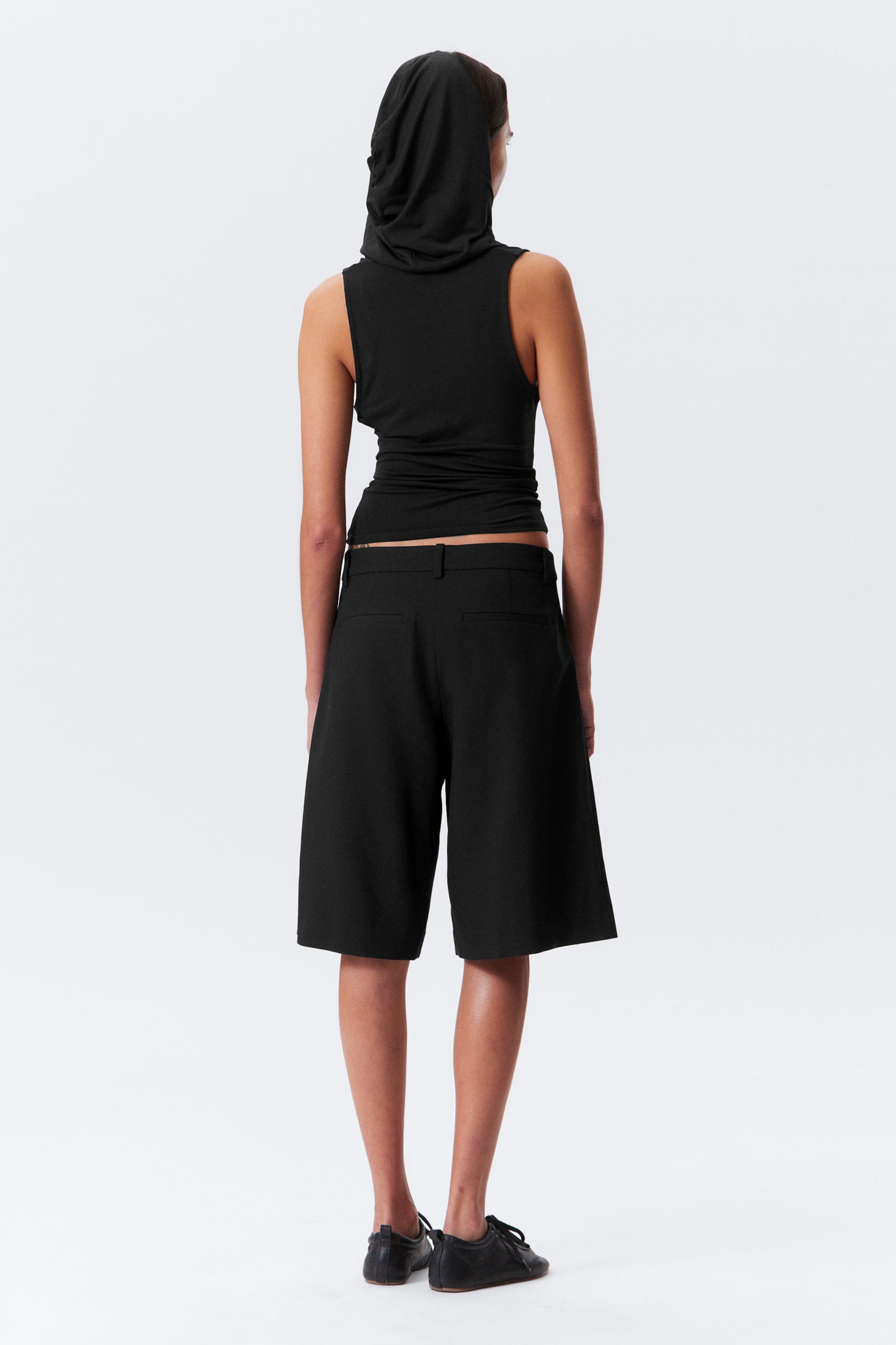 Black - Draped Hooded Sleeveless Lyocell Top - 3