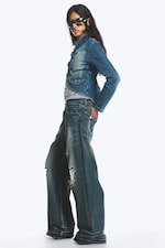Streaky Blue - Bleu moyen - Jean droit ample taille standard Looser - 4