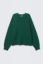 Dark Green Melange - Relaxed Knitted Sweater - 3