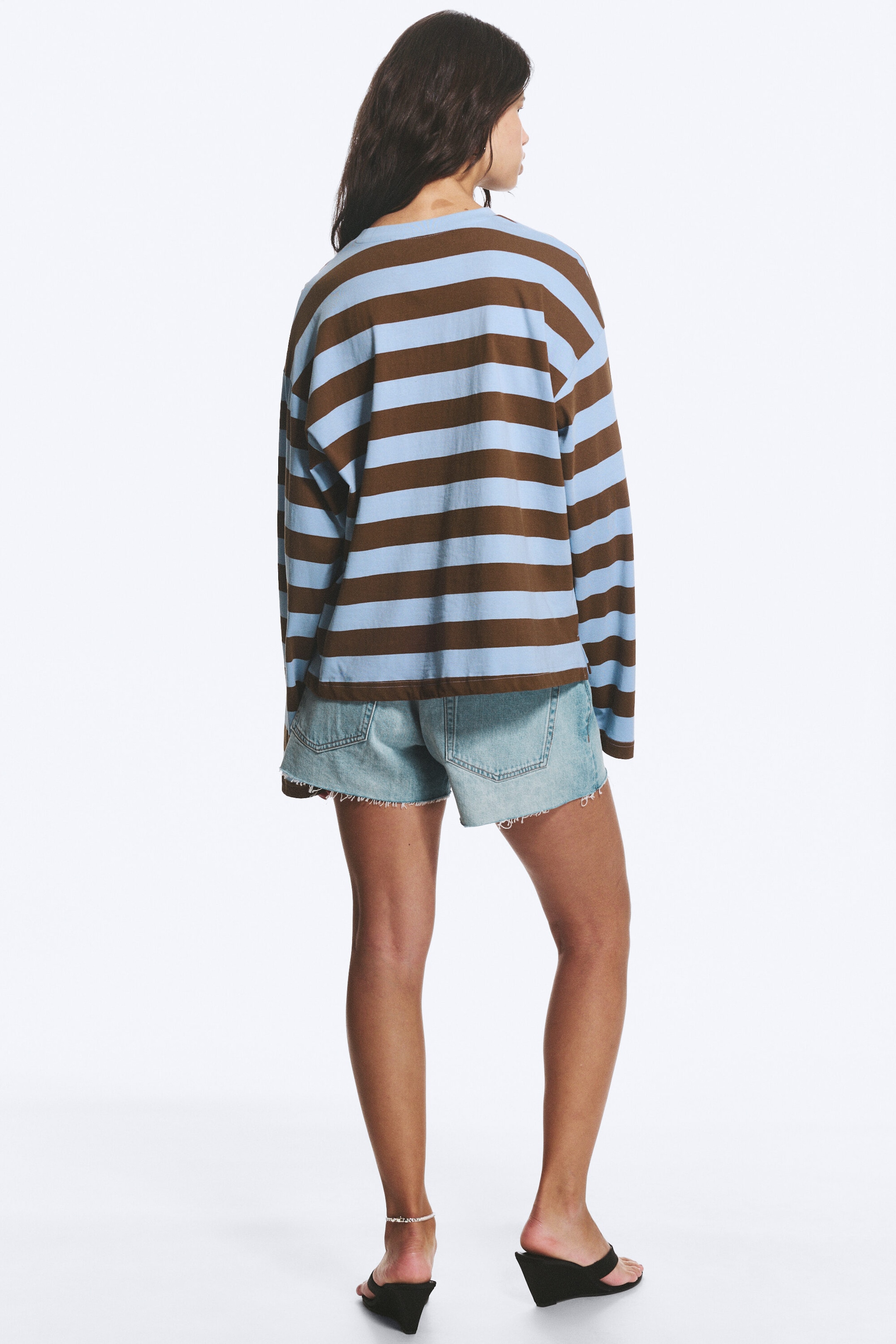 Blau/braun gestreift - Longsleeve-Shirt aus Baumwolle - 2