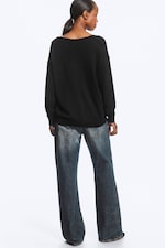 Black - Synchronize - Knitted V-Neck Graphic Sweater - 3