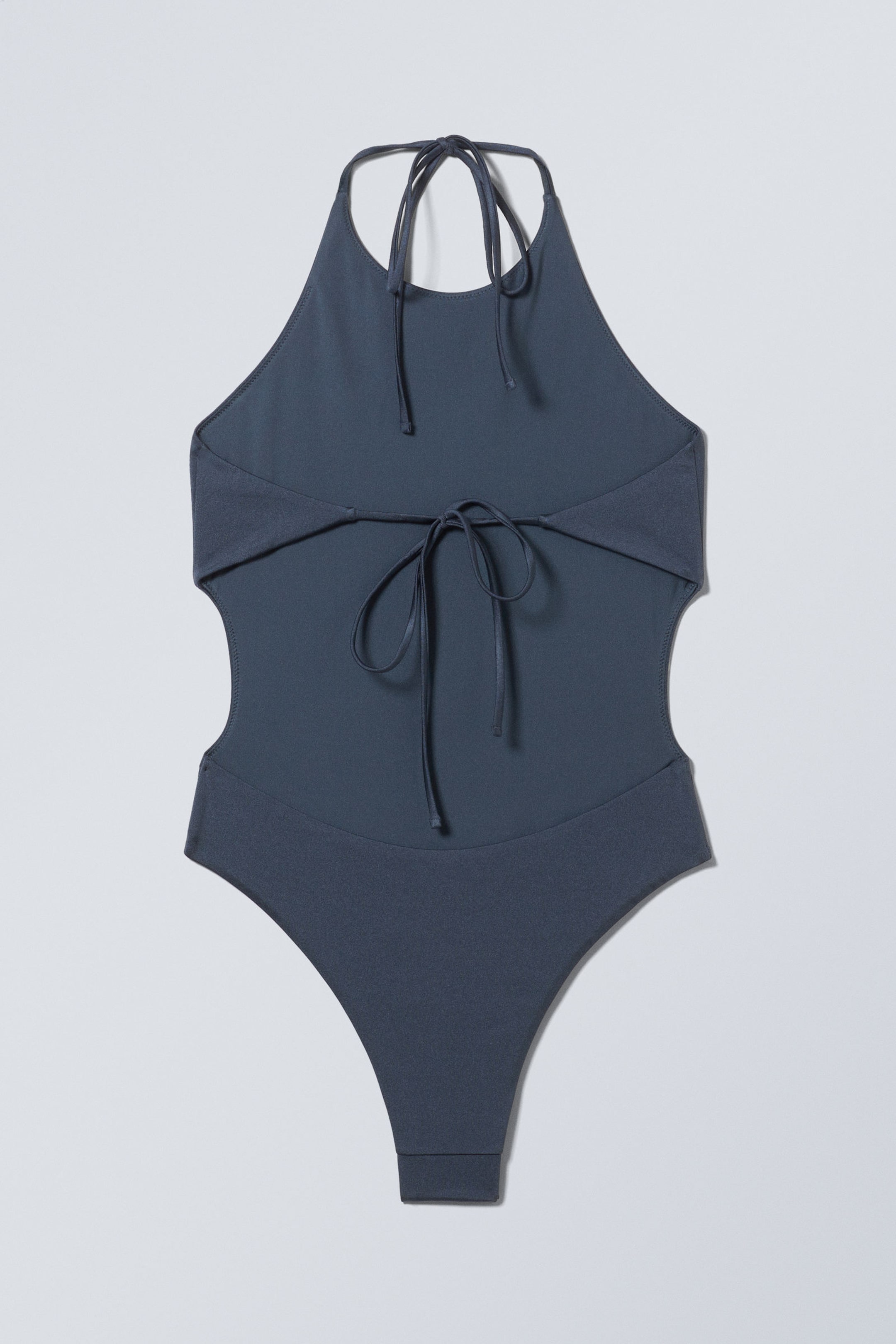 Mörkblå - Halter-neck baddräkt med knyt - 5