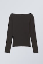 Black - Sheer Boatneck Long Sleeve - 0