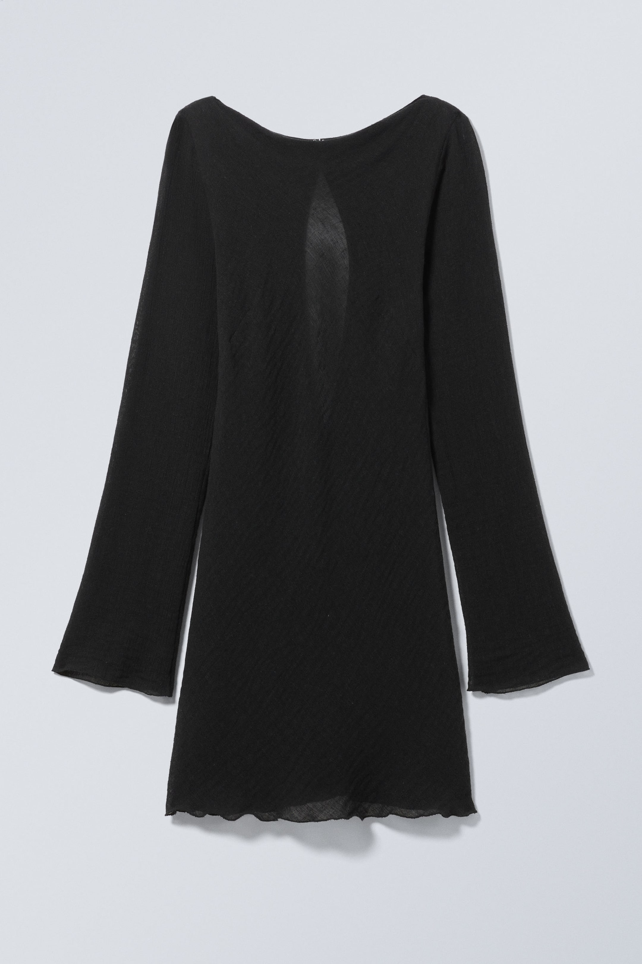 Black - Mini Long Sleeve Linen Blend Dress - 1