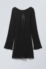 Black - Mini Long Sleeve Linen Blend Dress - 0