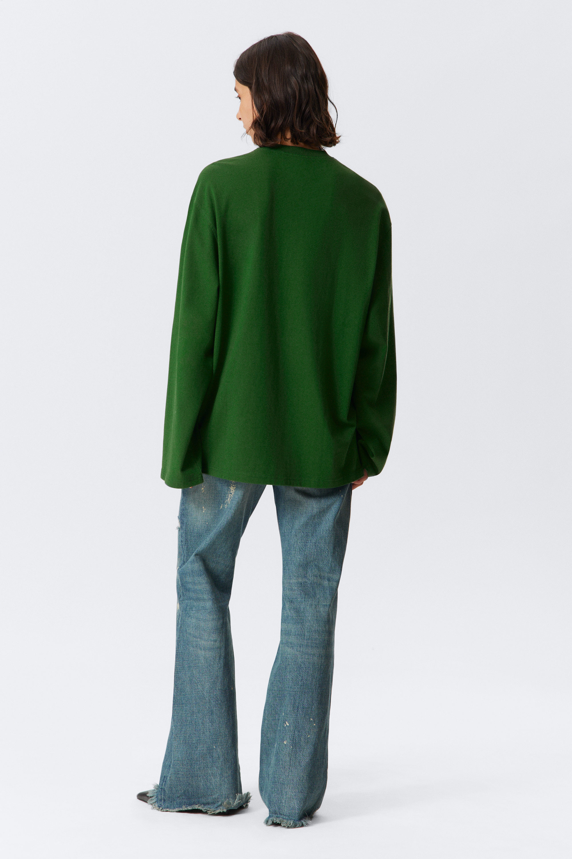 Dark Green - Oversized Long Sleeve T-shirt - 2