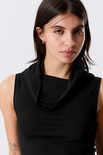 Black - Sleeveless Funnel Neck Top - 2