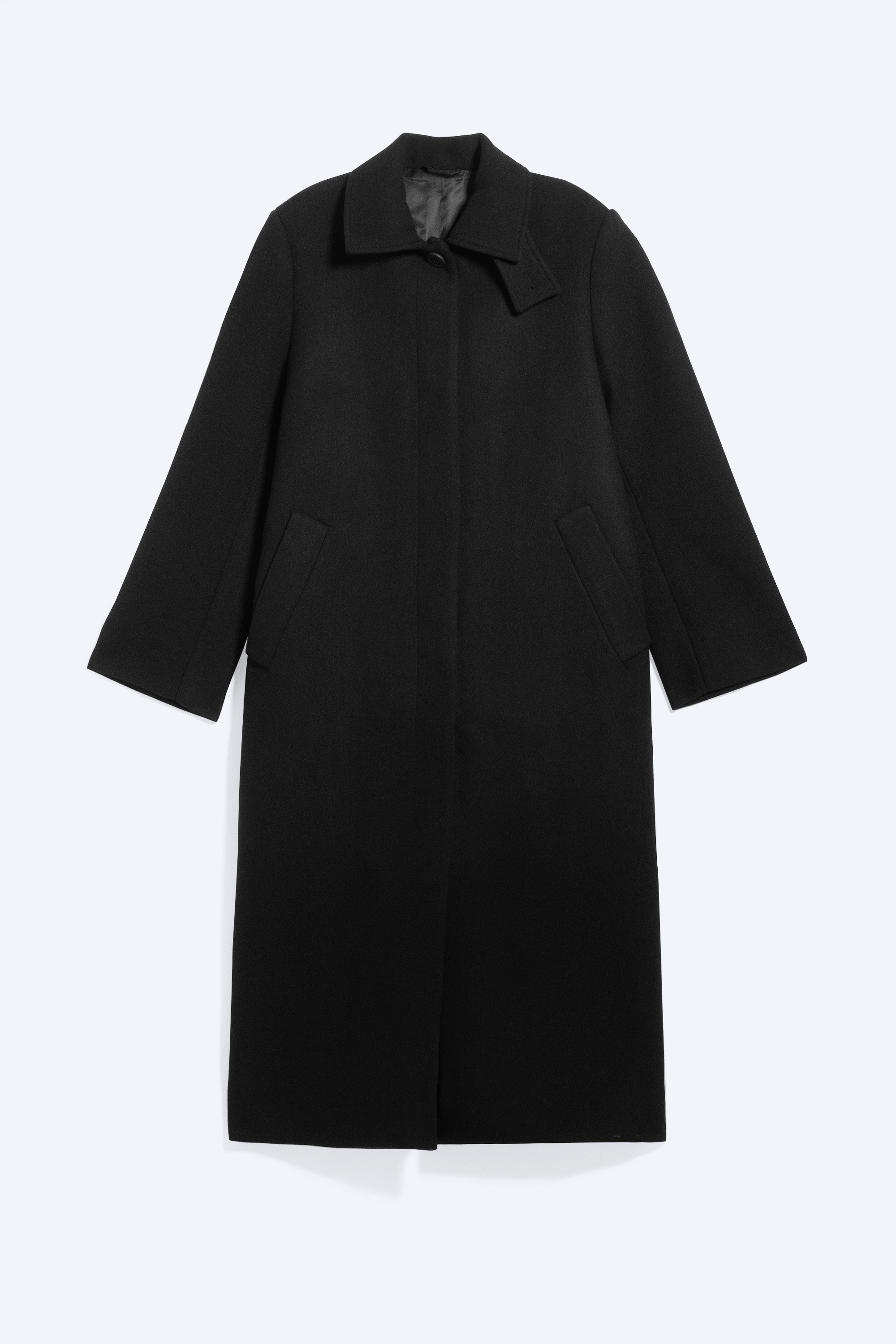 Lång oversized kappa i ullblandning - Svart/Mörk Gråmelerad