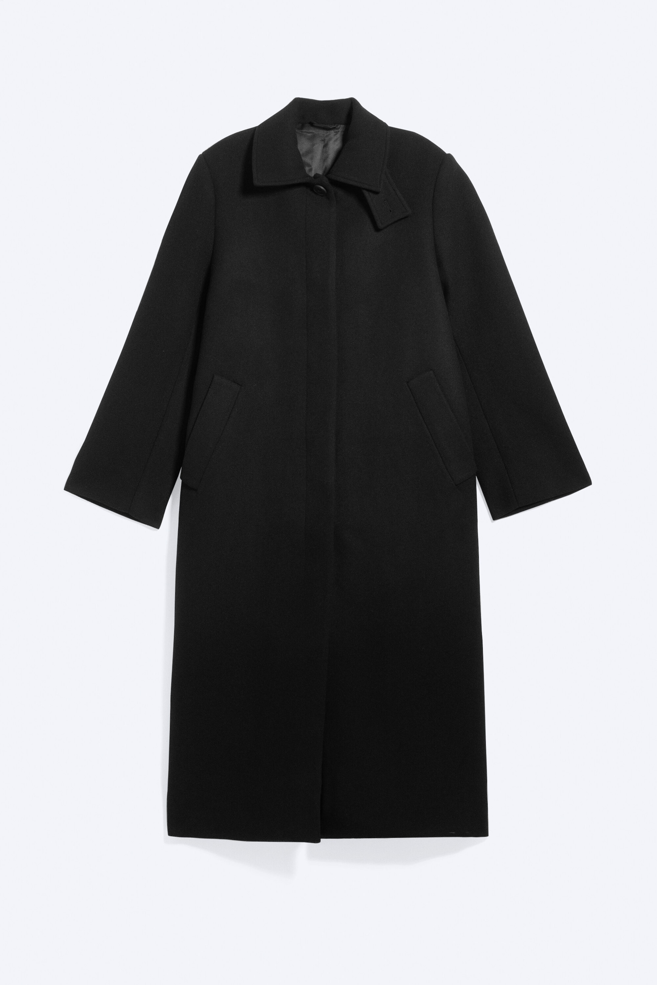 Black - Long Oversized Wool-Blend Coat - 1