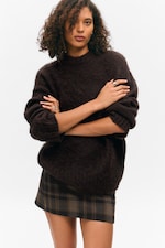 Dark Brown - Relaxed Fit Fluffy Knit Sweater - 0