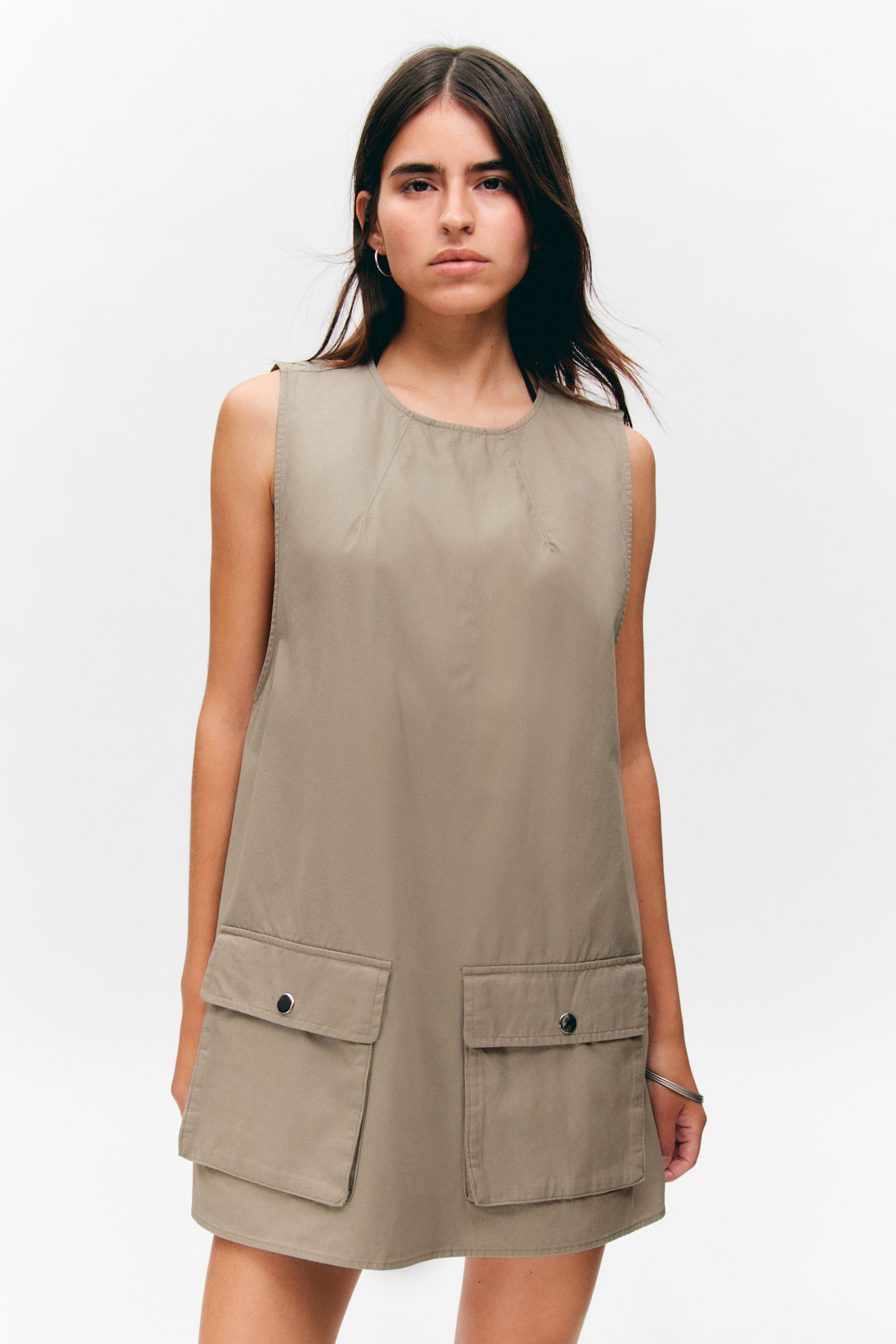 Mini-Latzkleid aus Baumwoll-Canvas im Utility-Look - Beige/Hellgelb - 4