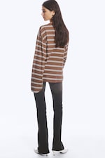 Brown/White Stripe - Long-Sleeved Cotton T-shirt - 2