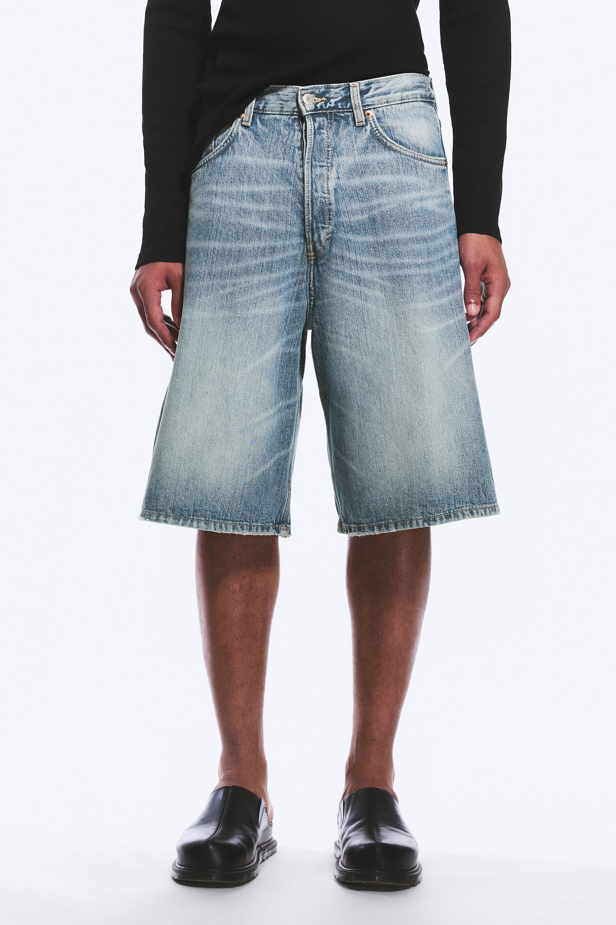 Blue Stream - Medium Blue - Astro Mid Rise Loose Baggy Denim Shorts - 2