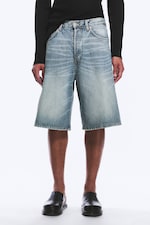 Blue Stream - Medium Blue - Astro Mid Rise Loose Baggy Denim Shorts - 1