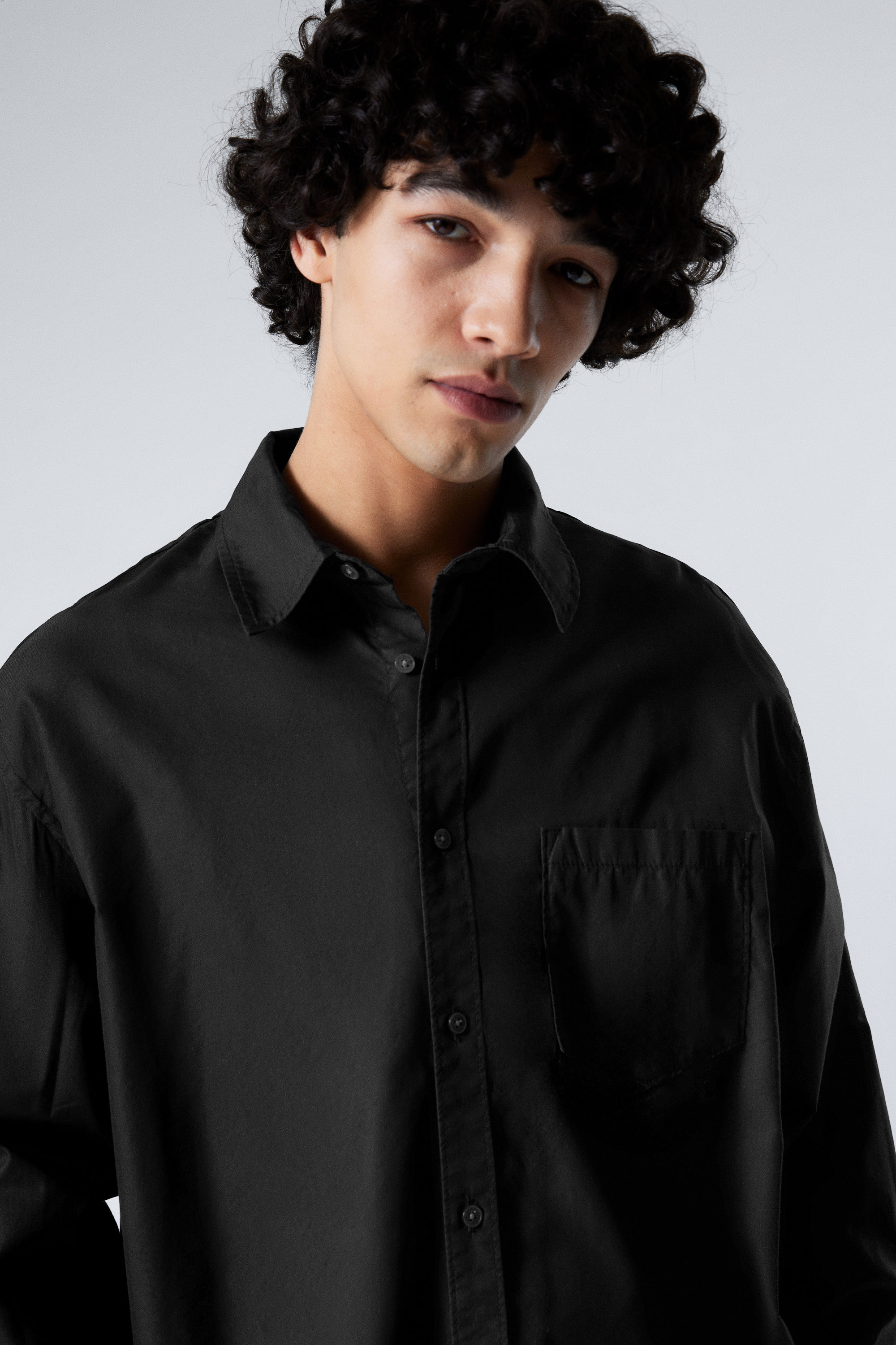 Black - Oversized Cotton Viscose Shirt - 2