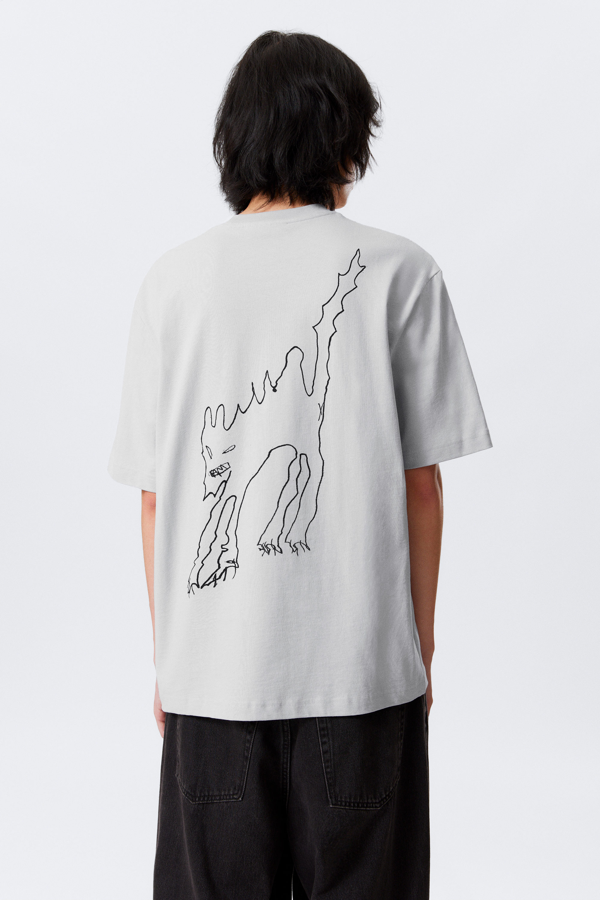 Grijs - Scared Cat - Relaxed fit T-shirt met grafische print - 2