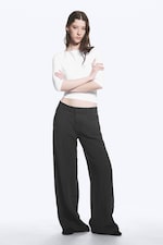 Dark Grey - Crinkle Low Waist Loose Fit Trousers - 0
