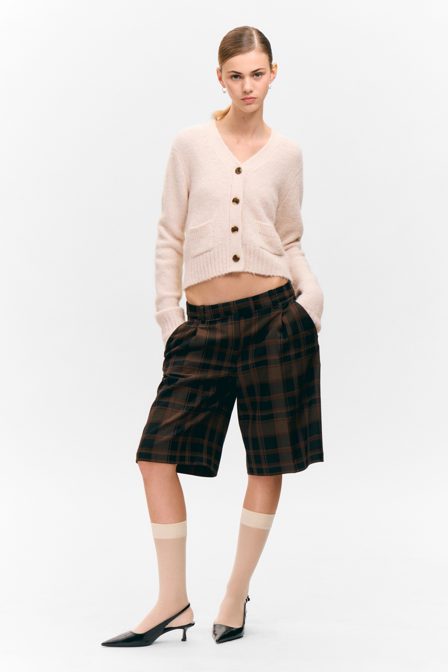 Ribbed V-Neck Cardigan - Light Dusty Pink/Dusty Mole - 5