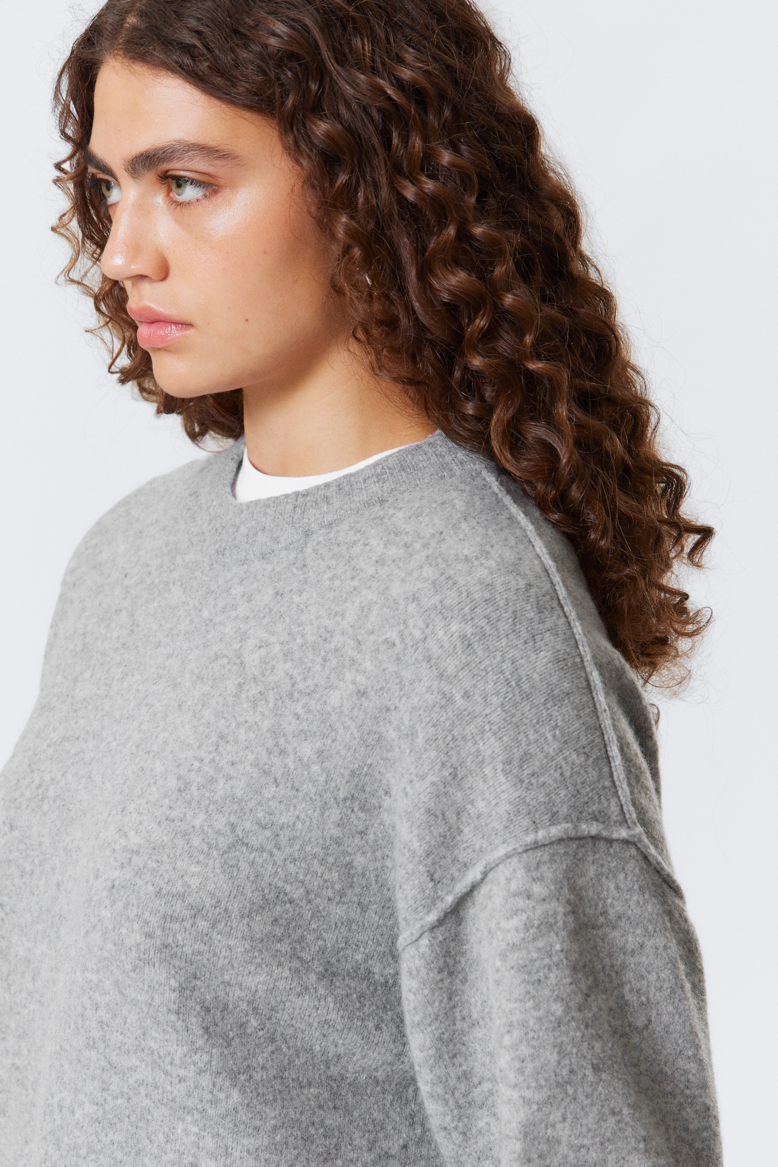 Relaxed Knitted Sweater - Grey Melange/Dark Red Melange - 3