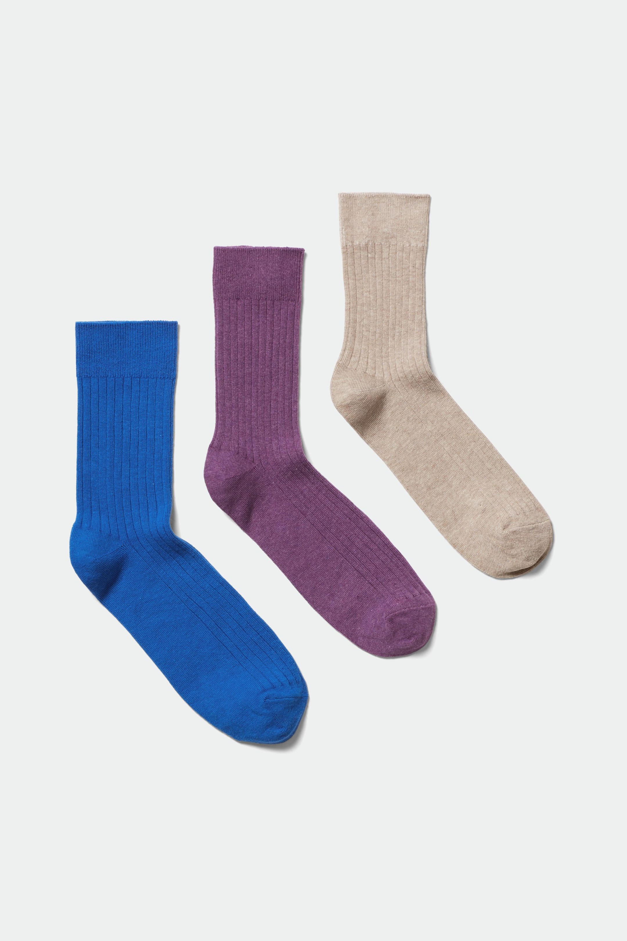 Blue purple beige - 3-pack Ribbed Crew Socks - 0