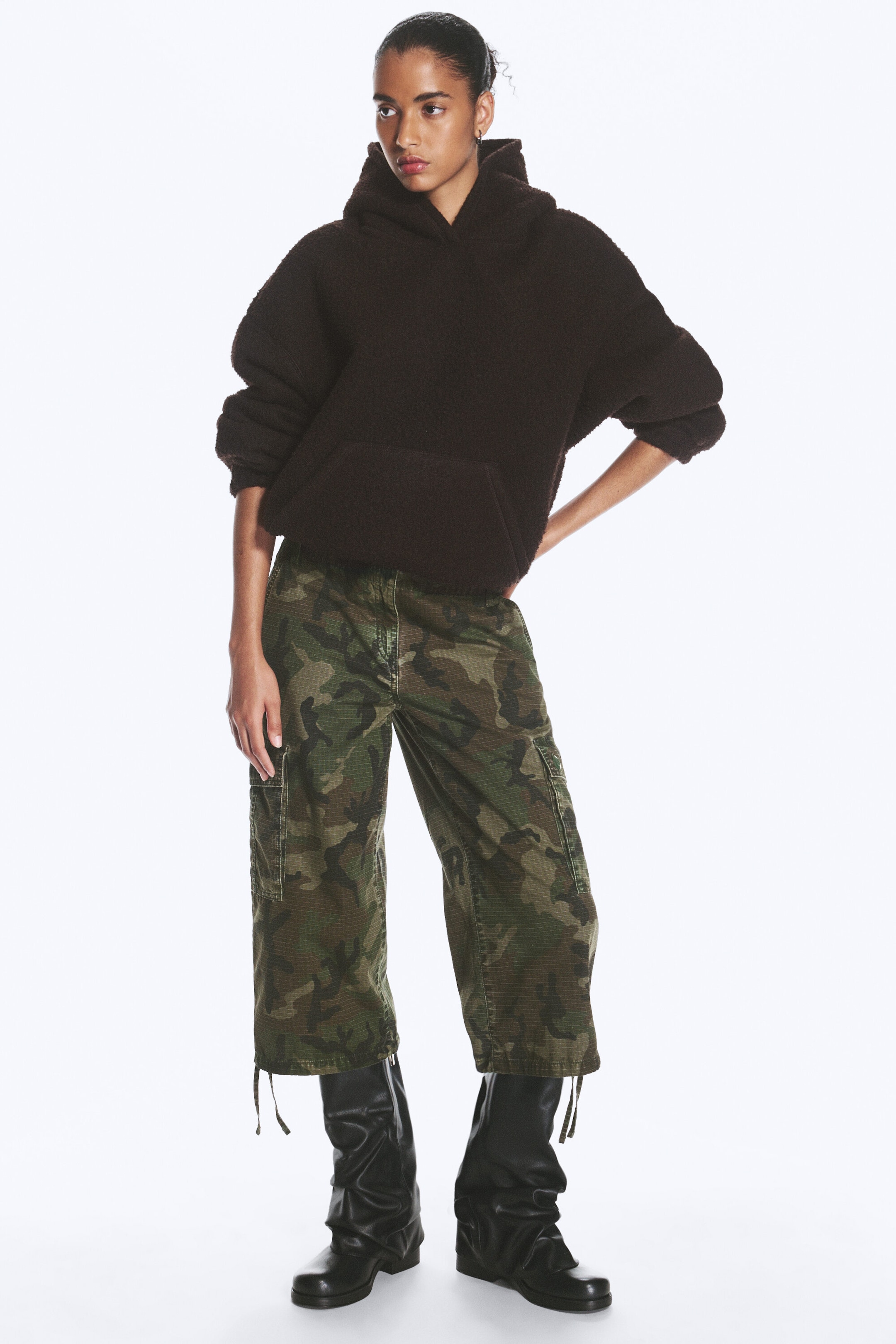 Dark Brown - Wool-blend hoodie - 2