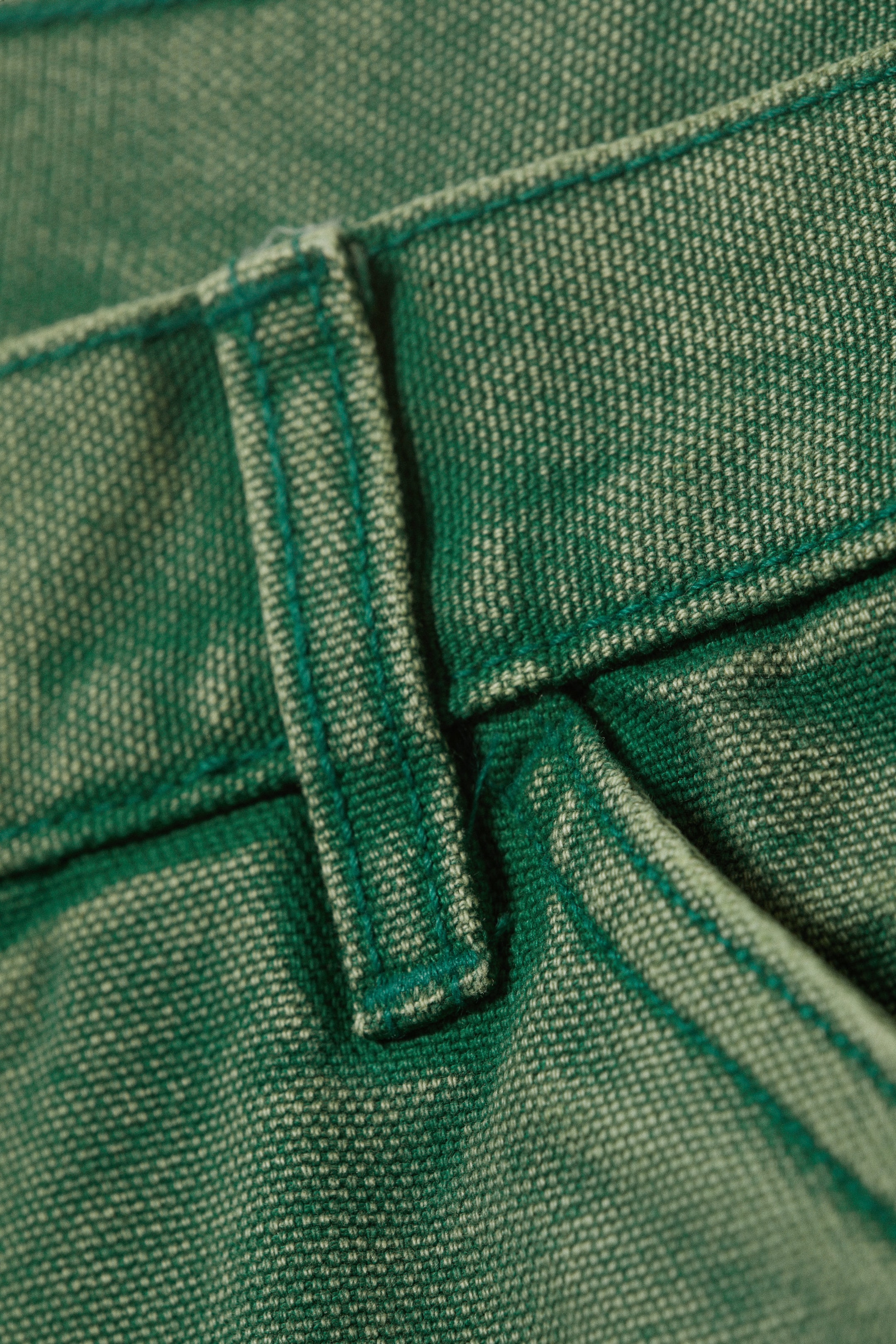 Washed Green - Low Rise Loose Fit Workwear Trousers - 2