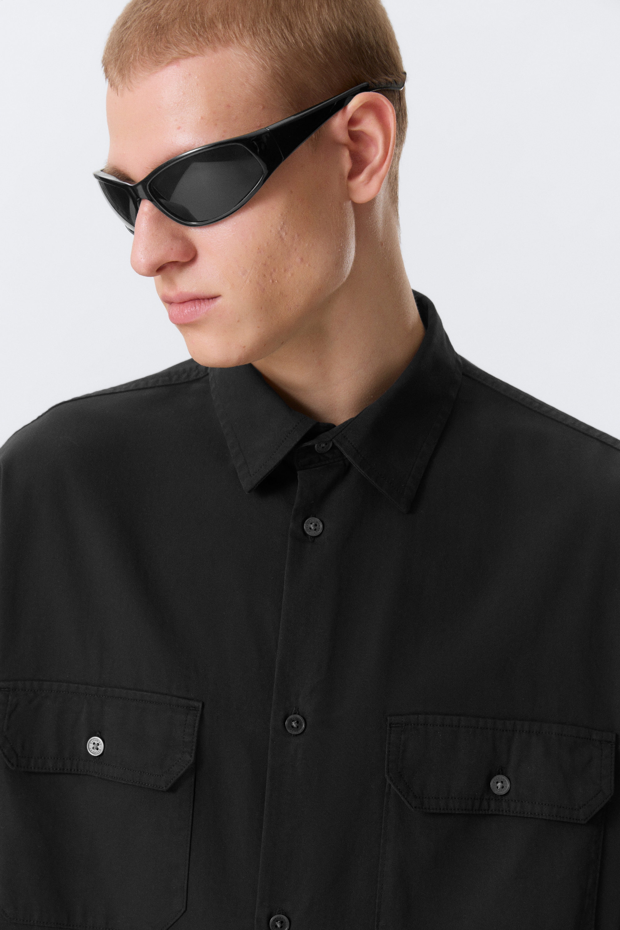 Black - Boxy Short-Sleeved Cotton Shirt - 2