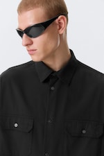 Zwart - Boxy katoenen overhemd met korte mouwen - 2