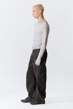 Washed Black - Loose Barrel Leg Workwear Trousers - 3