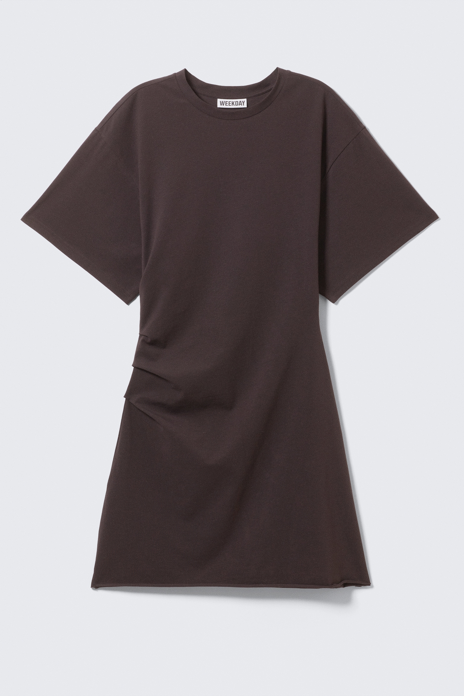 Kurzärmeliges Mini-T-Shirt-Kleid - Dunkelbraun/Schwarz/Weiß - 2