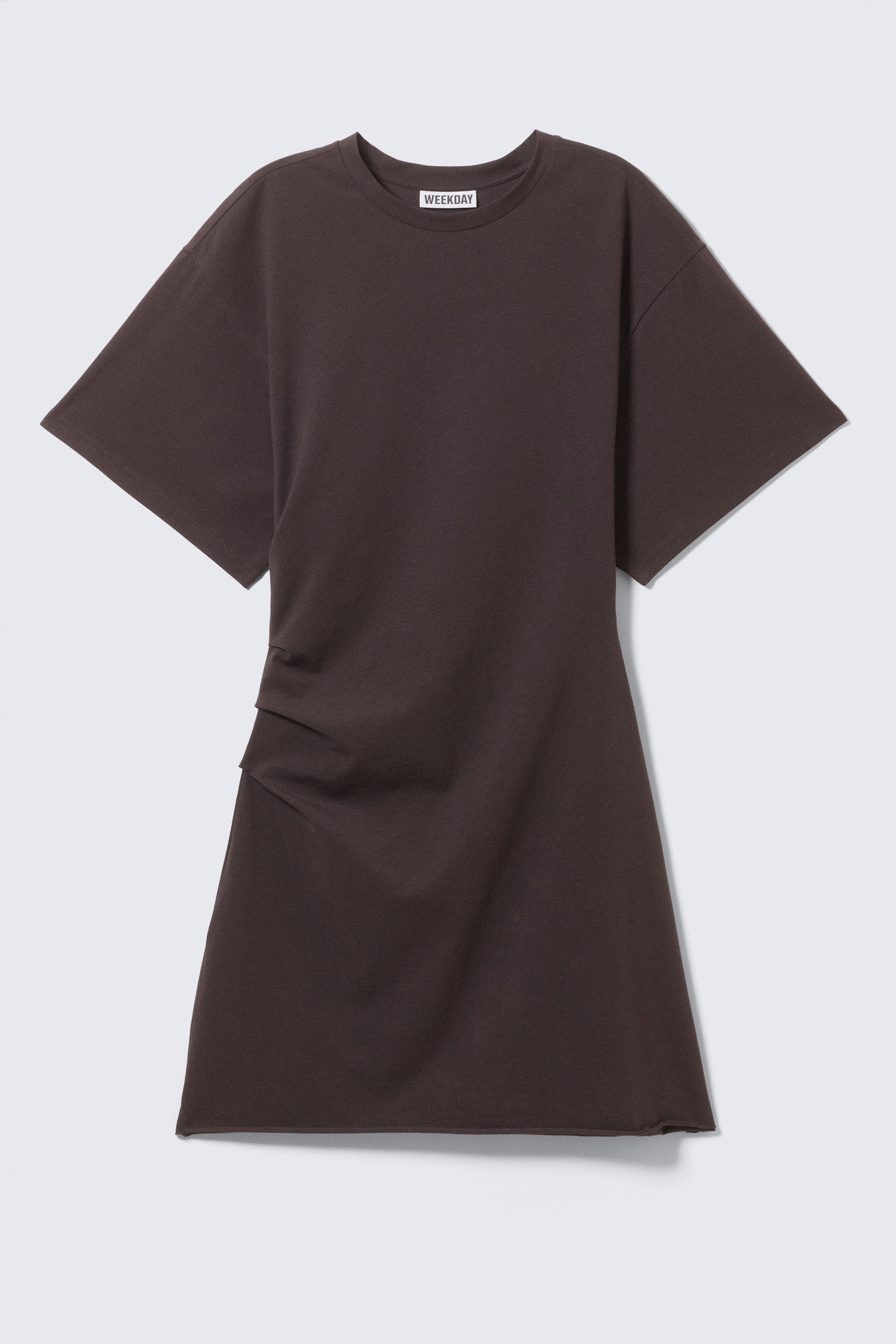 Dark Brown - Short-Sleeved Mini T-shirt Dress - 4