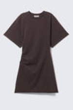 Dark Brown - Short-Sleeved Mini T-shirt Dress - 4