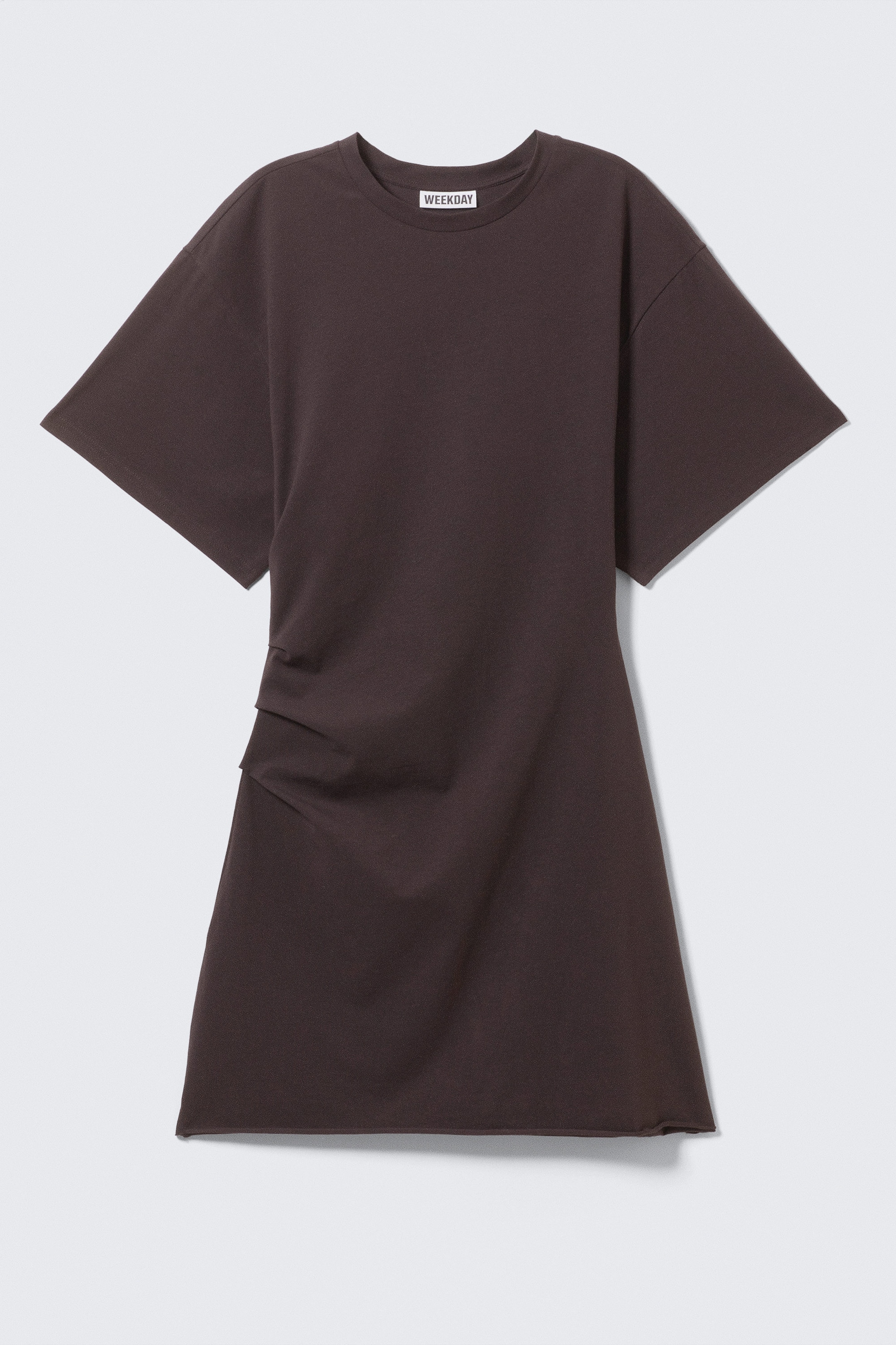 Dark Brown - Short-Sleeved Mini T-shirt Dress - 1