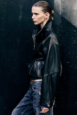 Noir - Veste oversize en cuir à col cheminée - 2