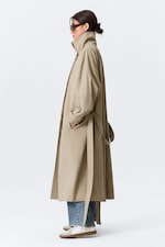 Beige - Loose Fit Trench Coat with Funnel Collar - 3
