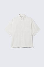 Hvit - Oversized kortermet skjorte med drapert, boxy snitt - 0