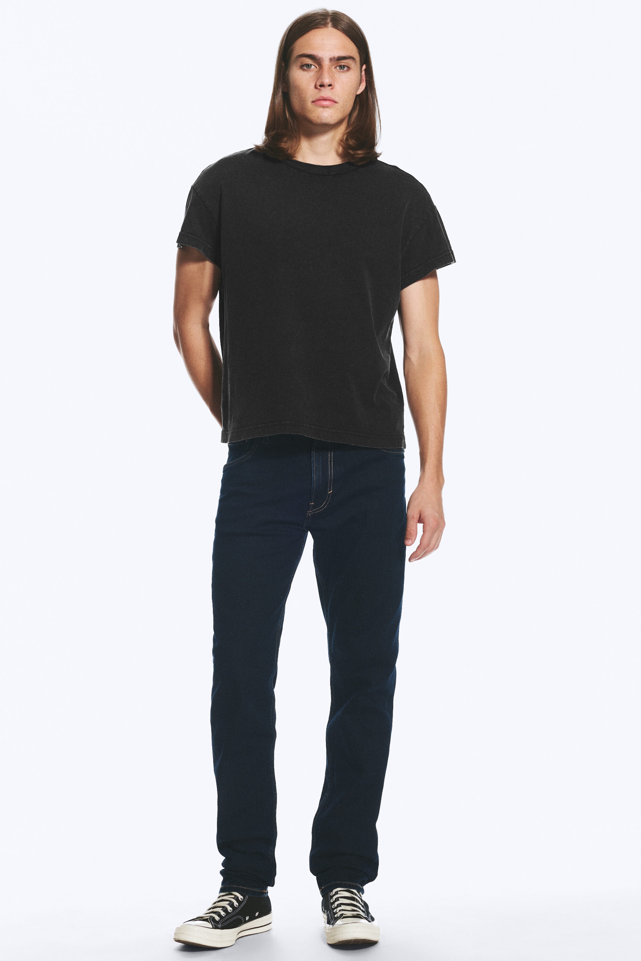Shiny Blue - Dunkelblau - Orion Mid Waist Slim Fit Straight Leg Jeans - 1