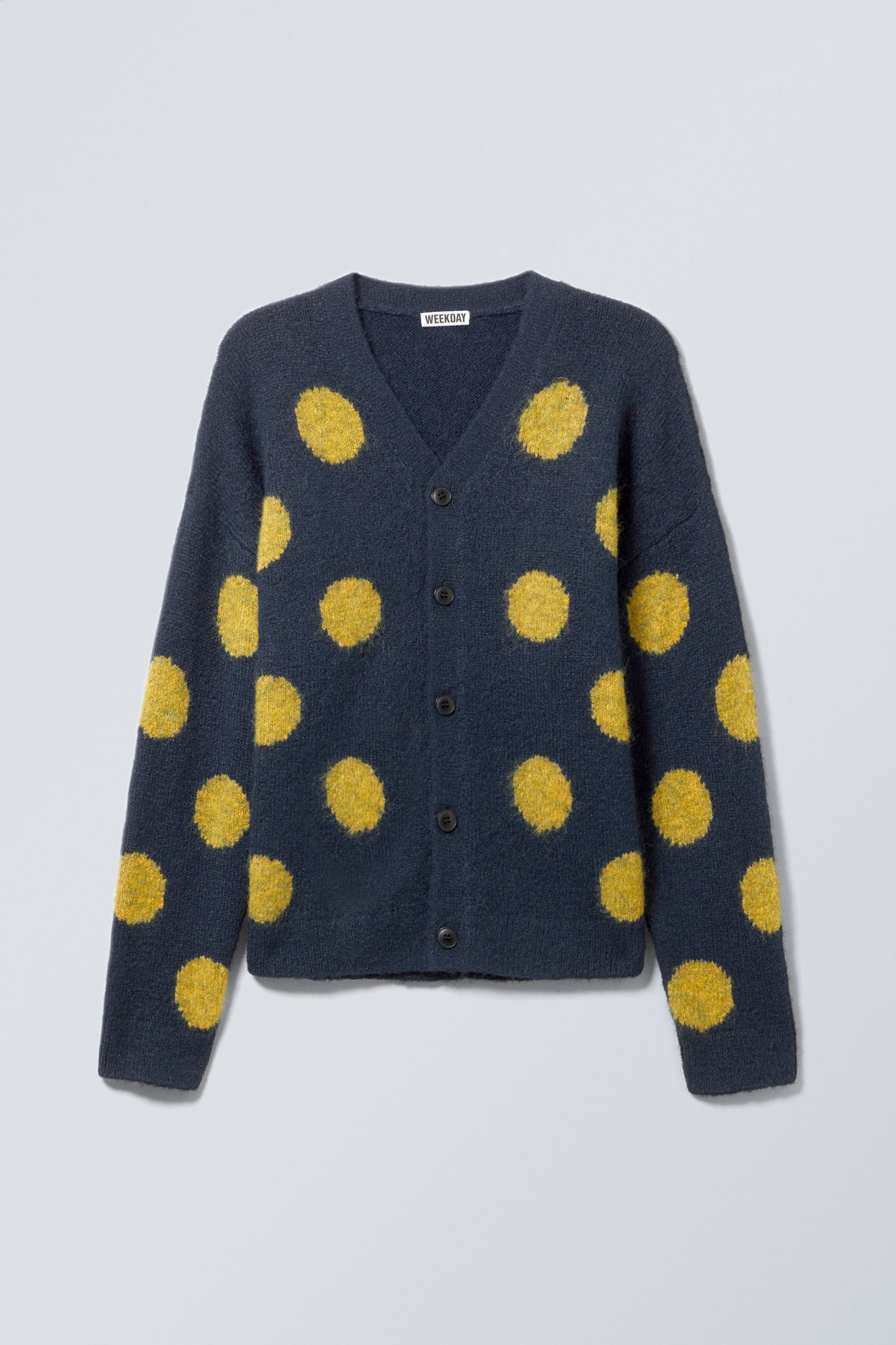 Dunkelblau - Gelbe Punkte - Entspannte Strickjacke mit Punkten - 0
