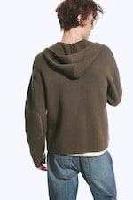 Khakigrön - Stickad zip-through-hoodie - 3