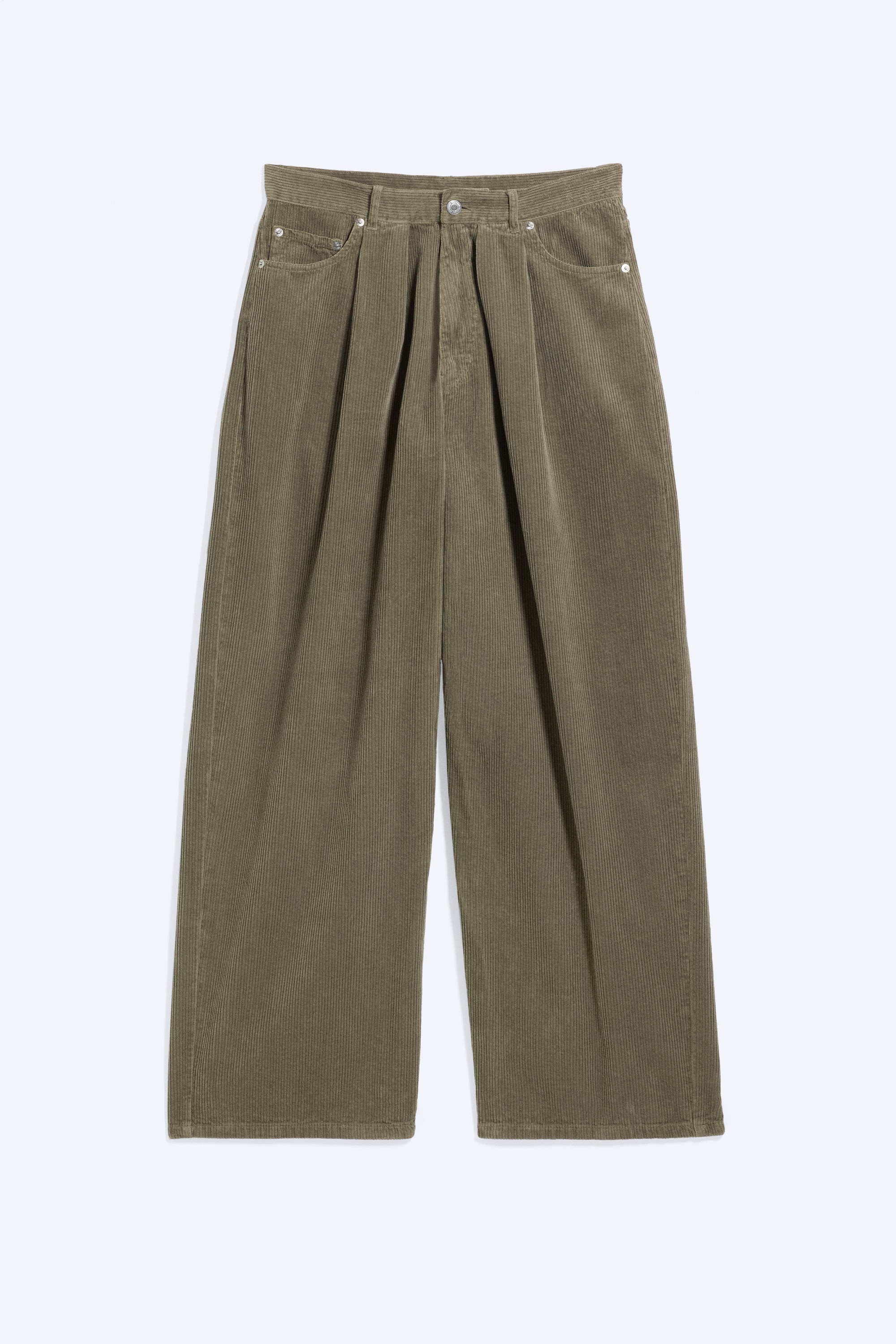 Baggy fløjlsbukser med læg - Kakigrøn/Sort