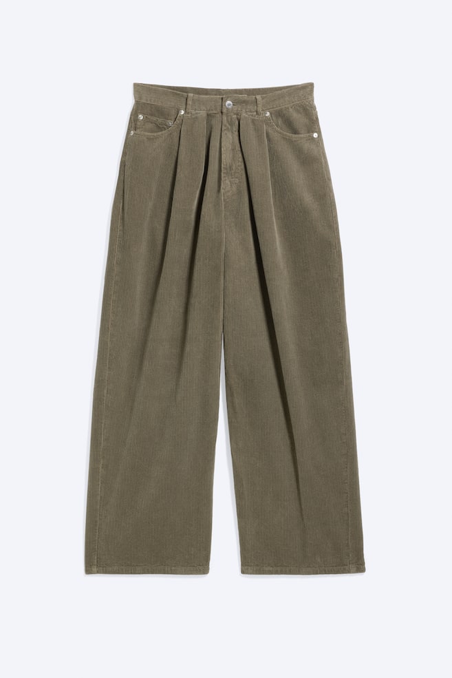 Baggy-Cordhose mit Bundfalten - Khakigrün/Schwarz - 1