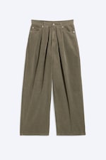 Vert kaki - Pantalon baggy plissé en velours côtelé - 3