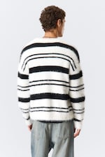 Black & White Stripes - Relaxed Striped Knitted Sweater - 3