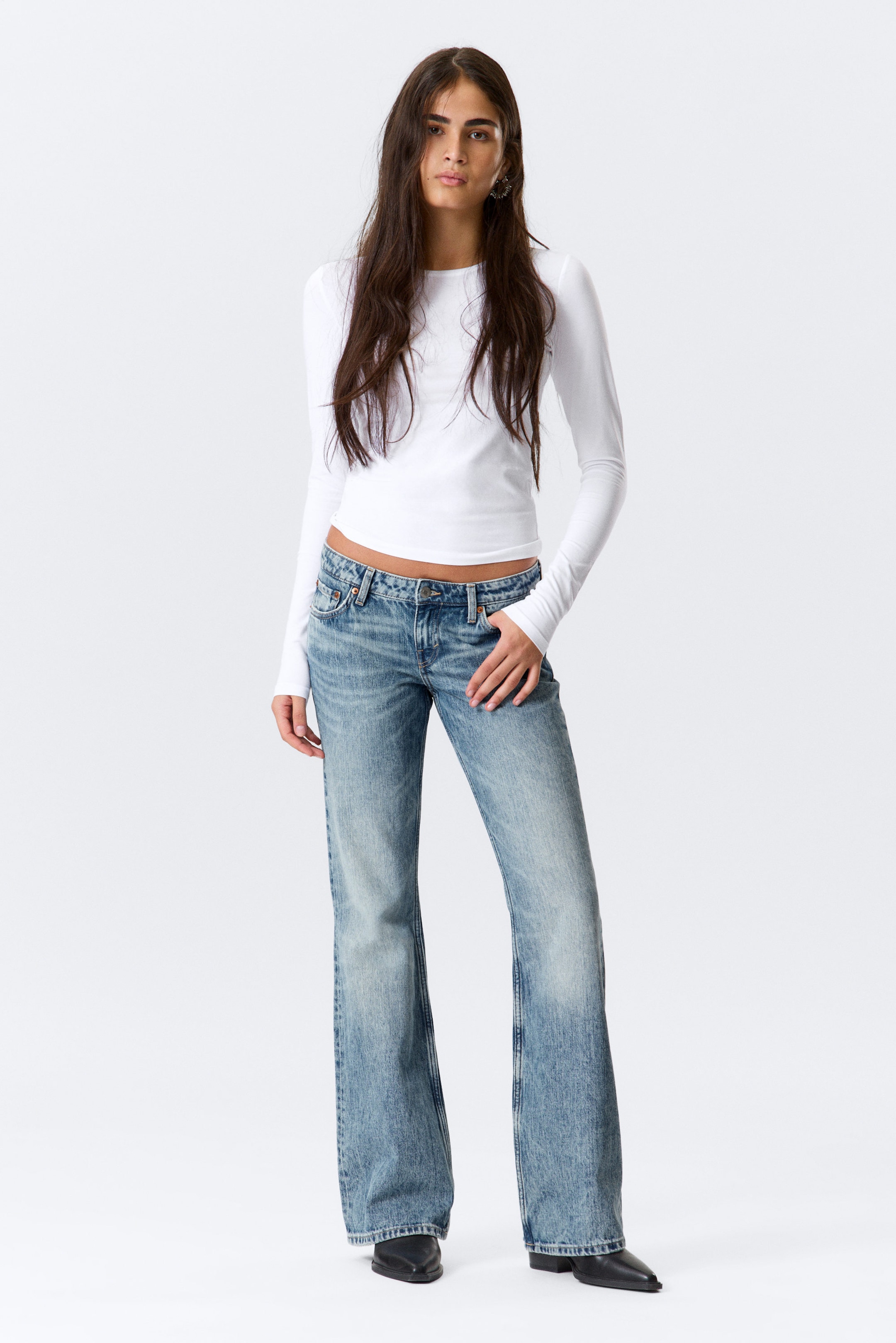 Blue Stream - Medium Blue - Nova Low Rise Slim Bootcut Leg Jeans - 1