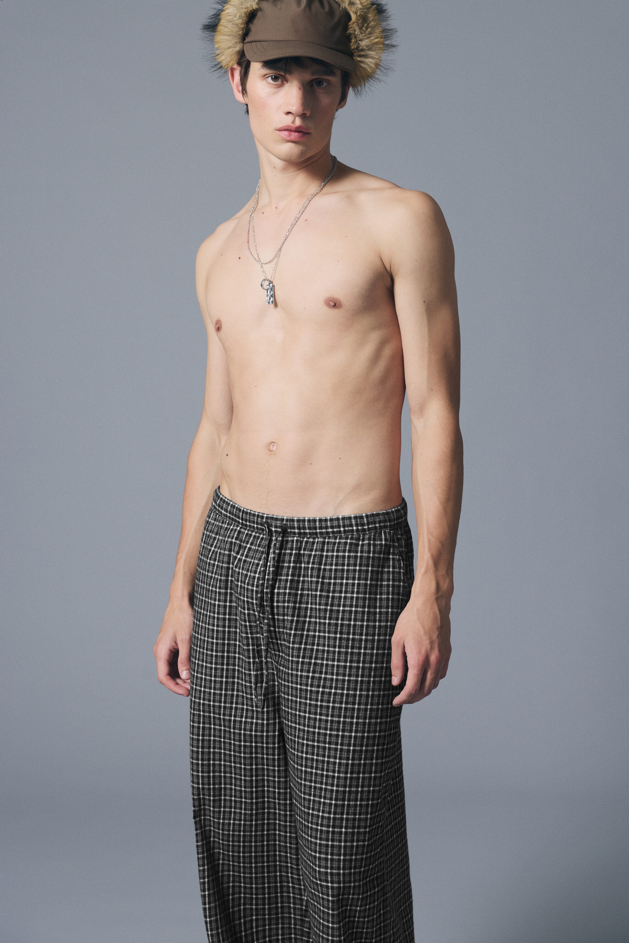 Checked Black - Relaxed Flannel Pyjama Trousers - 1